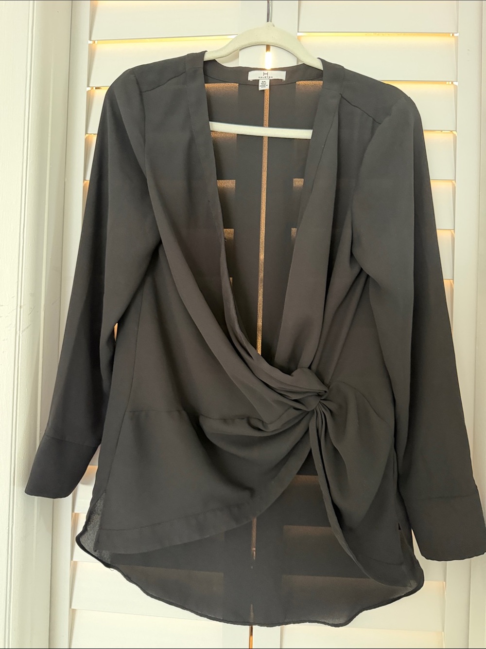 Halston Heritage Black Twist-Front Long-Sleeve Blouse